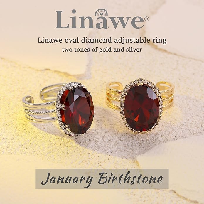 Linawe Birthstone Chunky Adjustable Rings for Women, Gold/Silver/Rose Gold Statement Rings, Imitation Diamond Fake Gemstone Crystal Cocktail Ring, Cubic Zirconia Costume Jewelry