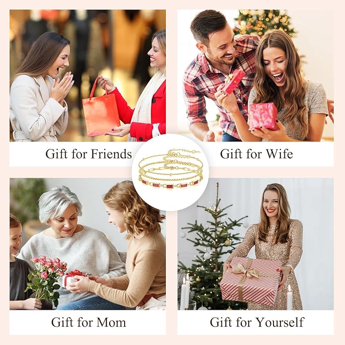 Gold Birthstone Bracelet for Women, 18K Gold Plated Layered Jewelry Bracelet Set, Womens Dainty Stackable Bracelets Link Paperclip Chain Valentines Day Gift for Wife Her