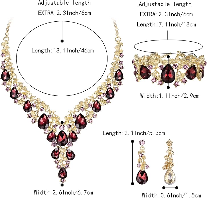 BriLove Women's Wedding Bridal Austrian Crystal Teardrop Flower Cluster Statement Necklace Dangle Earrings Jewelry Set for Party Prom