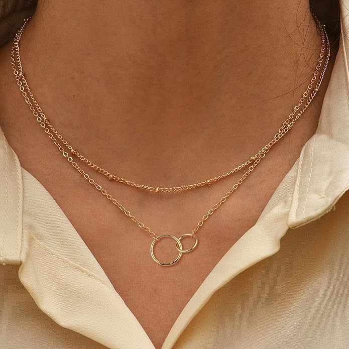CHESKY 14k Gold Plated/Silver Plated Dainty Necklace for Women, Trendy Satellite Choker Necklace Thin Beaded Layered Choker Necklaces Discs Paperclip Chain Necklaces Womens Simple Jewelry