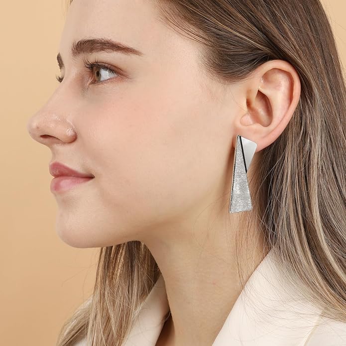 OZEL Gold Dangle Earrings for Women Brushed Finish, Matte Gold Statement Jewelry, 14k Gold Plated