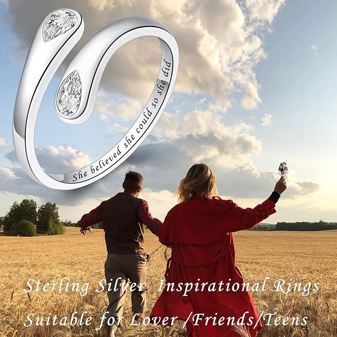 Fookduoduo 925 Sterling Silver Ring Inspirational Jewelry adjustable Wrap Open Rings for Women