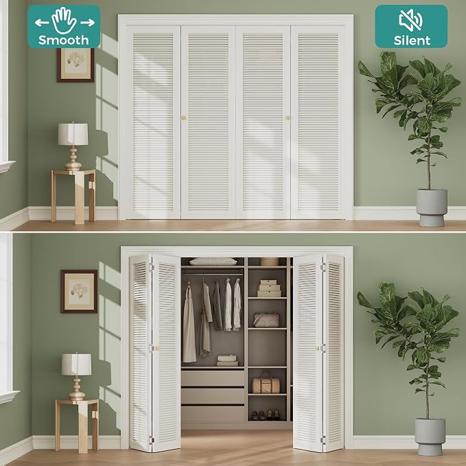 Closet Bifold Door Hardware & 60 Inch Track, 5 ft Bi Folding Door Rail Kit | - Image 2