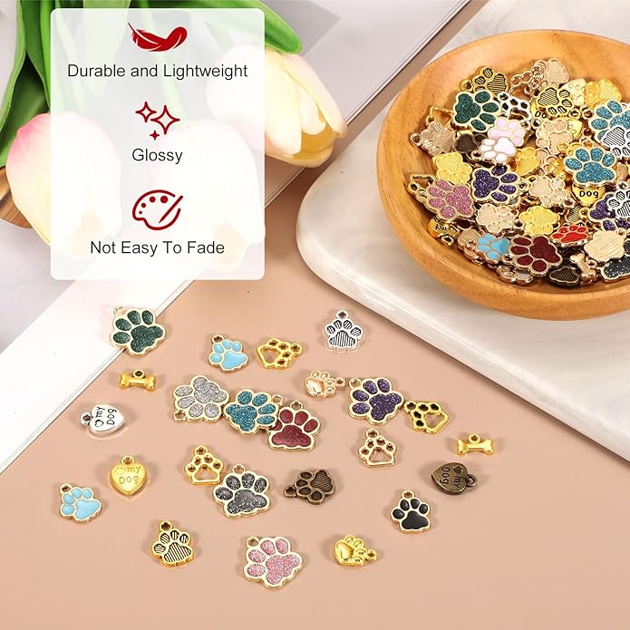 MECCANIXITY Dog Paw Print Charms, Alloy Enamel Footprint Pendants Animal Footprint Pendant for Jewelry Making