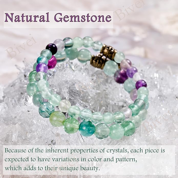 Bivei Natural Semi Precious Gemstone beads bracelet for women - Life Tree and Leaf Charm Energy Reiki Crystal Stretch Bracelets