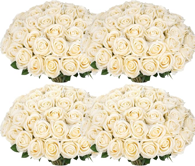 100 PCS Fake Champagne Roses, Artificial Champagne Flowers Bulk, Faux Roses | by Jefuzh