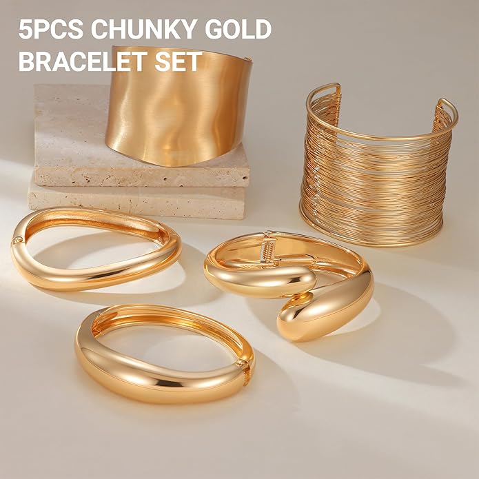 Chunky Gold Bangle Bracelets for Women, Premium Zamak 3 Alloy with 14K PVD Vacuum-Ion Plating & Electrophoretic Finish, Ideal for Parties, Weddings, Christmas & Valentine’s Day Gifts