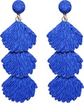 Raffia Dangle Earrings for Women - Boho Statement Rattan Drop Jewelry with Shell Design, Lightweight Summer Beach Trendy Accessories