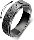 AmorArtSky Anxiety Ring for Women Men, Titanium Stainless Steel Spinner Ring, 5 Colors, 6MM, Size 6-10, 3 Styles Anxiety Ring-Moon Star, Sandblasted Finished, Hollow Outer