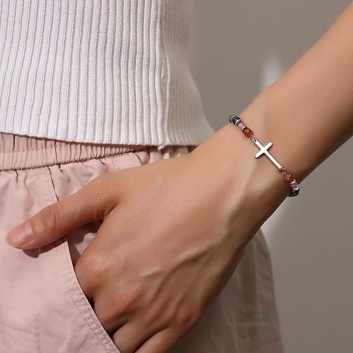 TONY & SANDY Christian Cross Bracelet for Women, Valentine's Day Gifts for Her, Confirmation Baptism Easter Gifts, Unique Gift for Friends Daughter Mom Sister in Christ Birthday Christmas