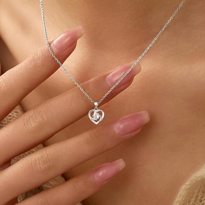LOVECOM Valentines Gifts S925 Sterling Silver Heart Necklace for Women Dainty 14k Gold Plated CZ Infinity Double Cross Star Pendant Choker Necklaces Trendy Bead Chain Jewelry Gifts for Mom Daughter
