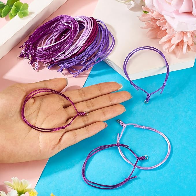 40Pcs Adjustable Braided Cord Colorful Waxed Thread Half Finished Bracelet with Jump Rings Knotting Bracelet Ropes for Wrist DIY Women Jewelry Friendship Bangle Decor 8.5-16cm Long-Purple