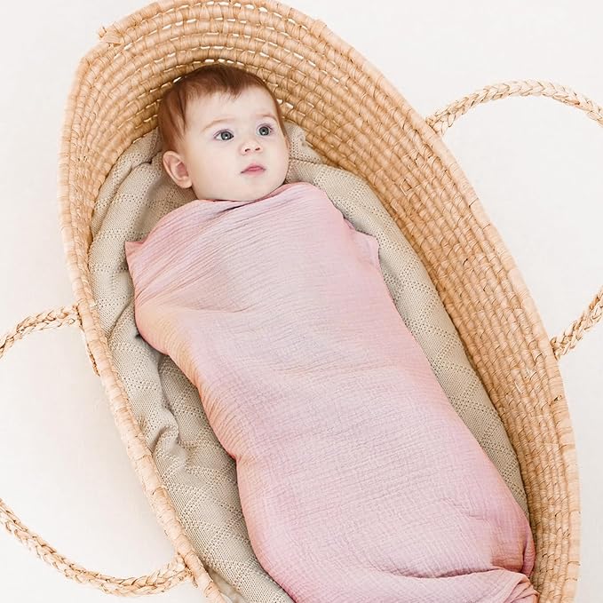 Muslin Swaddle Blankets for Newborns, 2 Pack Large 40 x 40 Inches, 100% Cotton Receiving Blankets, Soft and Breathable Baby Swaddles, Baby Essentials for Girls, Shower Gift, Floral and Pink