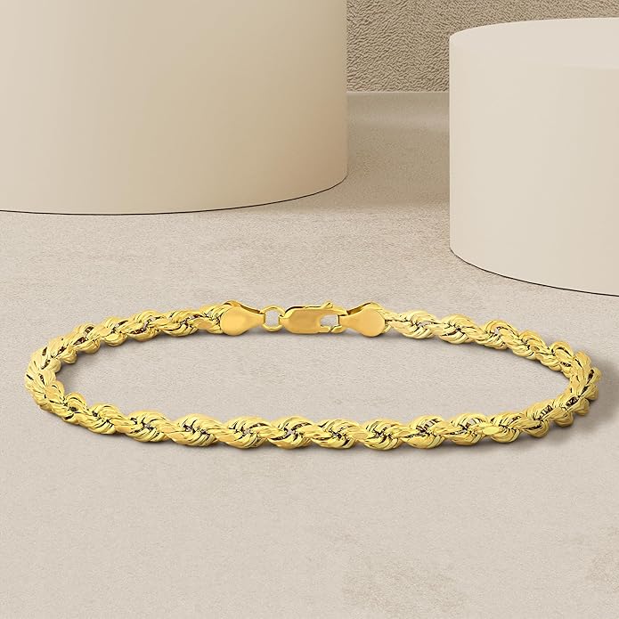 Gold Rope Chain Bracelet for Men & Women – 100% Real 10k or 14k Gold, Lightweight, Premium Craftsmanship