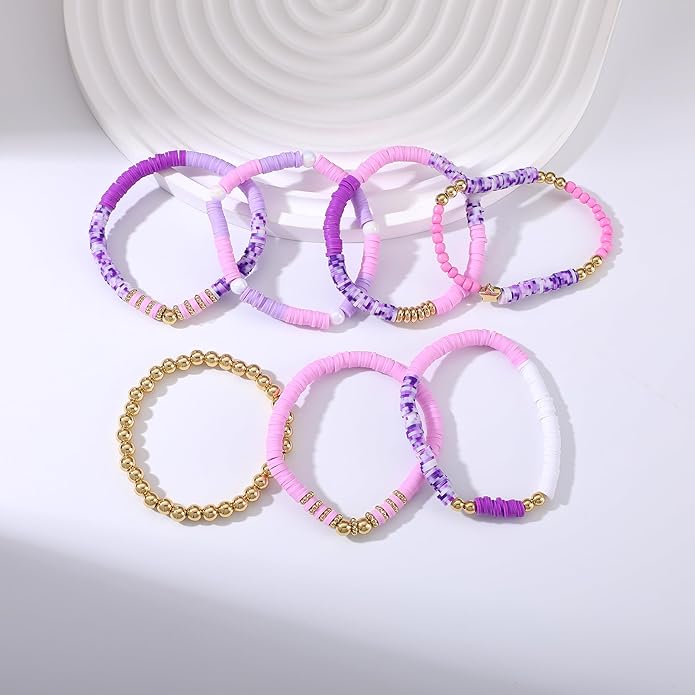 Heishi Beaded Stretch Bracelets for Women Stackable Polymer Clay Beads Bracelets Friendship Boho Summer Beach Bracelet Jewelry Set