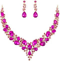 BriLove Women's Wedding Bridal Austrian Crystal Teardrop Cluster Statement Necklace Dangle Earrings Jewelry Set