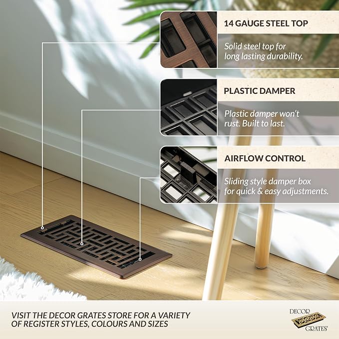 Decor Grates Metal Oriental Decorative Air Vent Cover 4x10 Floor Register – - Image 2