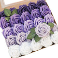 Artificial Flowers 25pcs Real Looking Violet Purple Ombre Colors Foam Fake Roses by Floroom