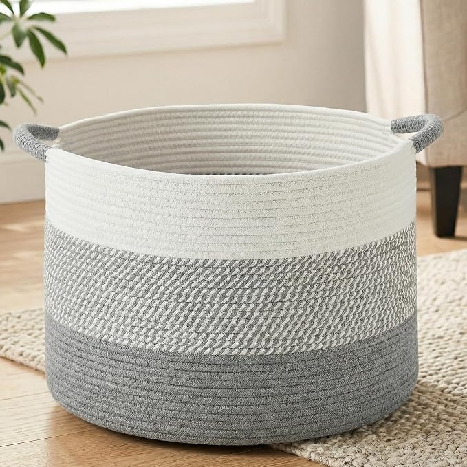Artfeel 70L Large Cotton Rope Basket, Decorative Woven Blanket Storage by Artfeel