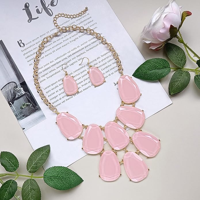 Firstmeet Chunky Bubble Statement Collar Necklace with Earrings for Women