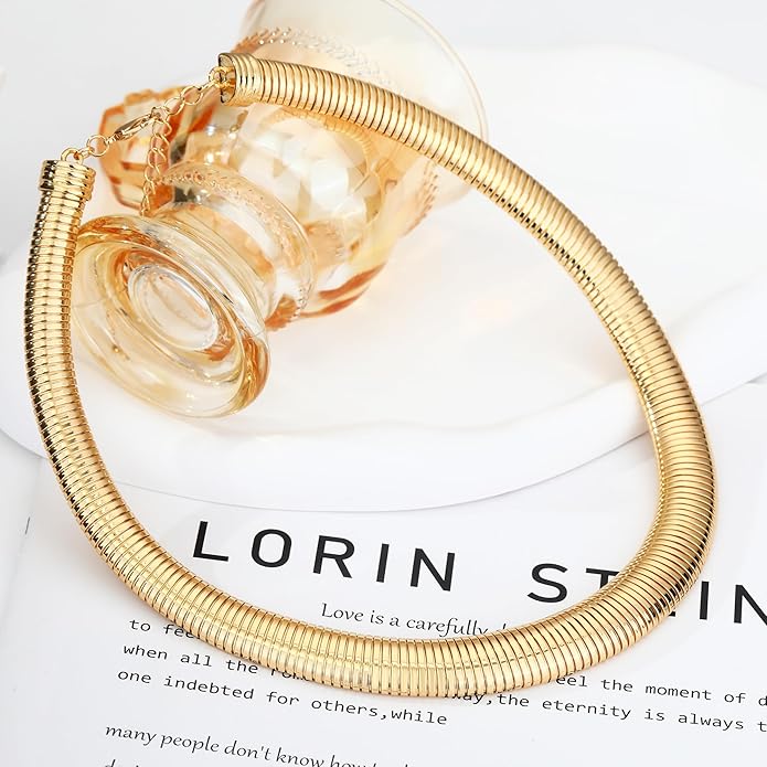 Chunky Gold Choker Necklace for Women, 14K Gold Plated Snake Chain Statement Necklace Triple Twsited Layered Choker Necklaces Jewelry Gifts