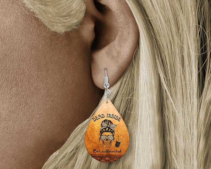 Teardrop Wood Earrings Light Weight Printed Image Dangle Jewelry, Fun and Funky