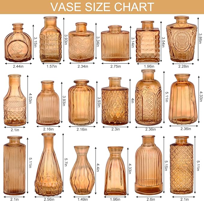 18pcs Amber Glass Bud Vase Set, Decorative Flower Vases - Image 2