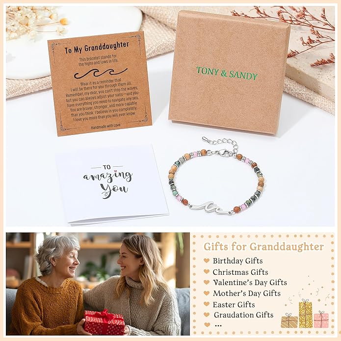 TONY & SANDY Friend Gifts for Women, Unique Valentine's Day Gifts for Her, Sister Gifts from Sister, Wave Bracelet, Christmas Birthday Gifts for Women, Bestie Friendship Bracelets