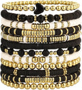 iF YOU 13pcs Heishi Clay Beaded Stretch Bracelets for Women, Boho Gold Surfer Stackable Bracelet Stacks White Brown Black Beach Jewelry