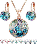 Leafael Ocean Bubble Women's Crystal Jewelry Set Costume Fashion Pendant Necklace Earring, Silver Tone or 18K Rose Gold Plated, 18" + 2", Birthday Gifts for Women