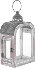 11" High Farmhouse Decorative Lanterns Set, Glass and Metal, Distressed White by Unknown
