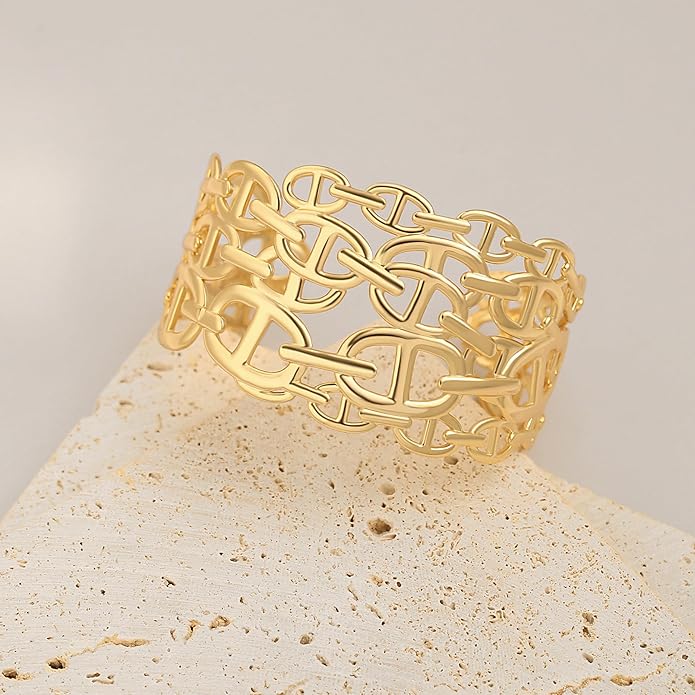 POTESSA 18K Gold Plated Cuff Bracelets Adjustable Dainty Bangle Handemade Jewelry for Women