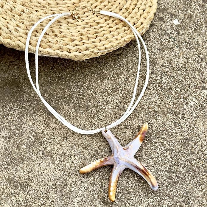 Large Starfish Shell Necklace for Women Bohemian Starfish Pendant Necklace Dainty Coastal Jewelry Summer Sea Vacation Necklaces Adjustable Shell Necklaces Summer Beach Surfer Jewelry Outfits Accessories