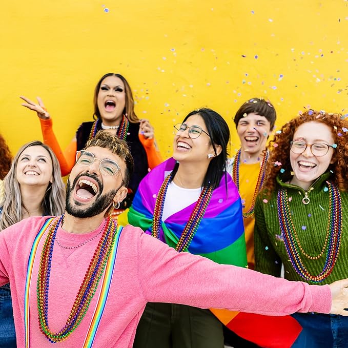 100 PCS LGBT Beads Necklaces, 33" Rainbow Beads Bulk, Plastic Colorful Beaded Necklaces Set, LGBT Parade Throw Accessories Stuff, Pride Month Gay Lesbian Party Supplies
