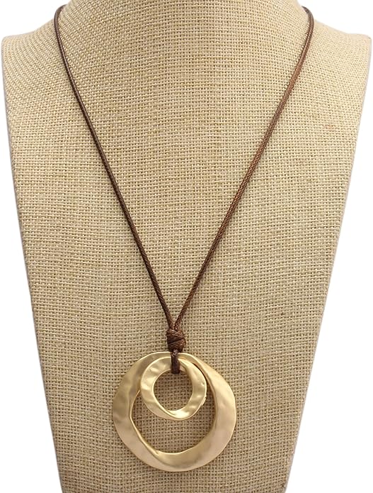 Boho Necklaces for Women Chunky Circle Necklace Layered Boho Circle Leather Choker Necklace Long Vintage Necklaces Bohemian Jewlery Gifts