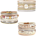 Wowanoo 3Pack Leather Cuff Bracelet Set Multilayer Wrap Bracelet Crystal Feather Tree Bracelet Magnetic Clasp Bracelet for Women