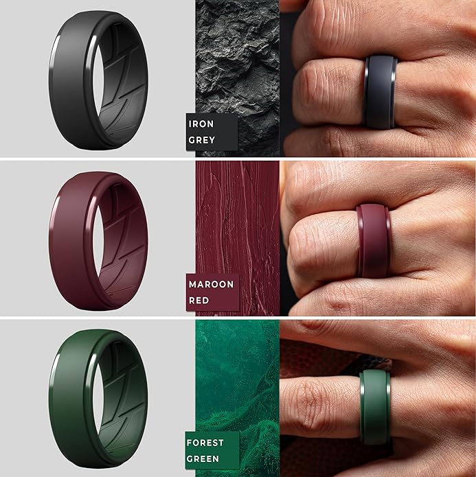 ThunderFit Men's Silicone Rings 10mm Wide 2.5mm Thick Rubber Bands, Breathable, Variety Multipack 1-10