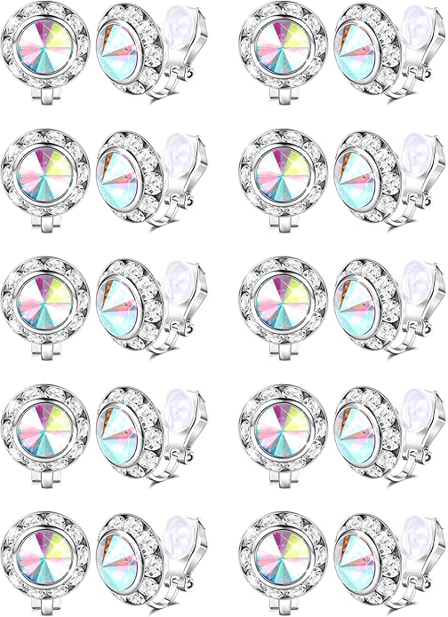 FIBO STEEL Clip on Halo Earrings Rhinestone Earrings Crystal Earrings for Women Round Acrylic Stone Inside Dance Competitions Stage Opera Performance Wedding Party Jewelry