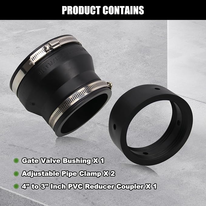 RULLINE 4" to 3" PVC Reducer Coupler w/ 2 Clamps, RV plumbing fittings - Image 4
