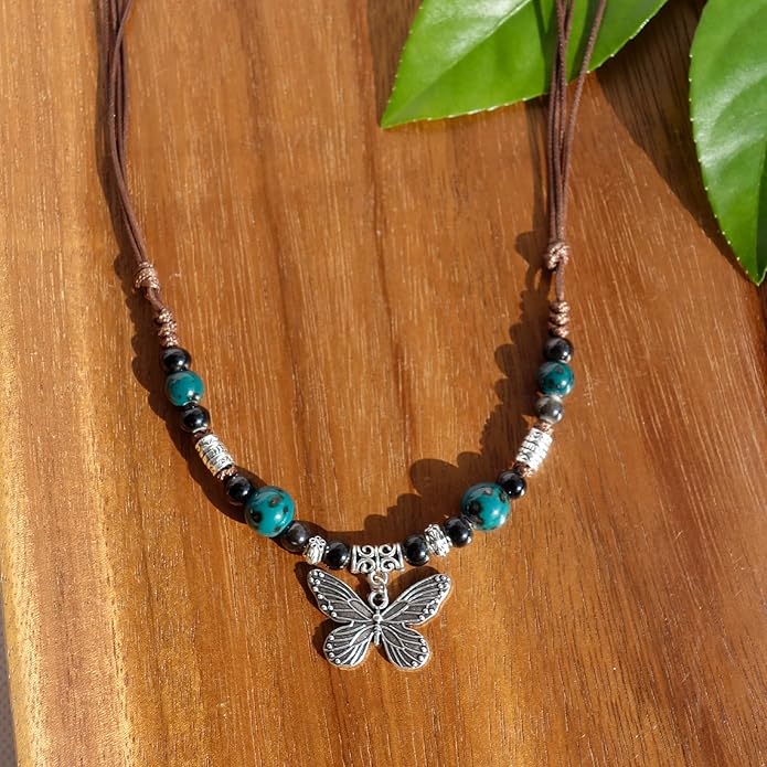 Boho Style Colorful Ceramic Bead Strand Necklace Adjustable Bohemian Jewelry Gift for Women, Fashion Clothing Matching Necklace