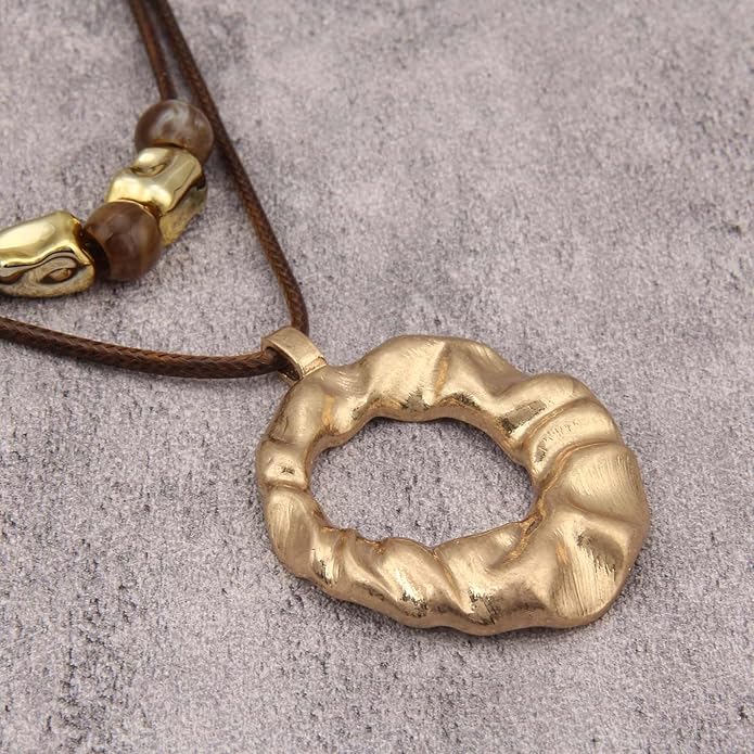 Boho Necklaces for Women Chunky Circle Necklace Layered Boho Circle Leather Choker Necklace Long Vintage Necklaces Bohemian Jewlery Gifts