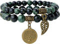 Bivei Natural Semi Precious Gemstone beads bracelet for women - Life Tree and Leaf Charm Energy Reiki Crystal Stretch Bracelets