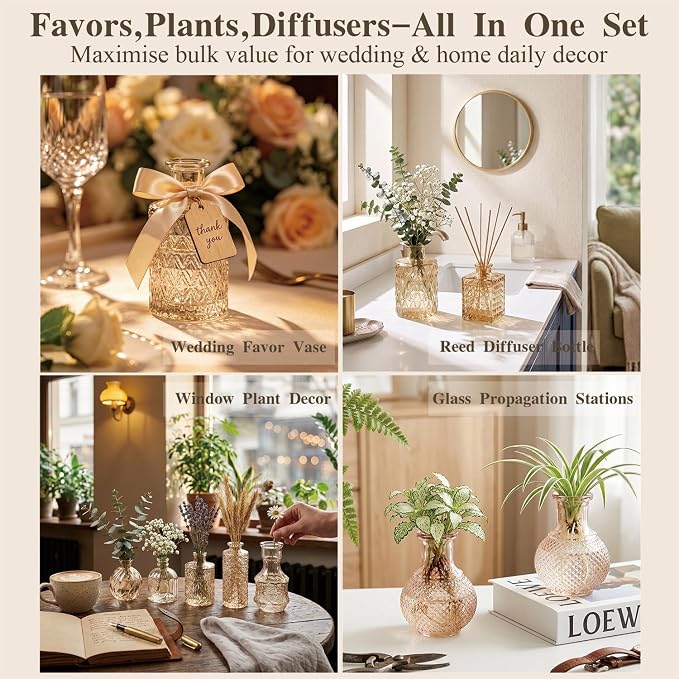 Clear Amber Gold Glass Bud Vase Set of 24 Pcs, Small Bud Vases in Bulk - Image 3