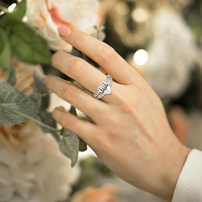 Vito 925 Sterling Silver Fidget Anxiety Ring for Women, Adjustable Open Spinner Ring Stress Relief Ring Stacking Band Anillos Jewelry Gift for Mom Daughter