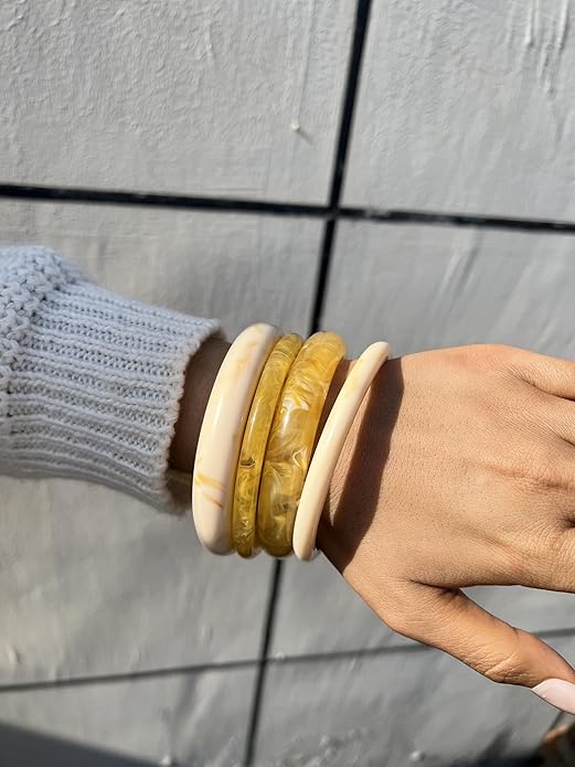 ÌF ME Acrylic Bangles Bracelets for Women, Irregular Acrylic Resin Chunky Bracelets Geometric Fashions Thick Statement bangle Set