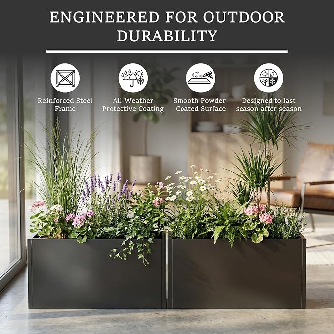 Metal Planter Box 32 Inch Outdoor, Galvanized Steel Raised Garden Bed | - Image 8