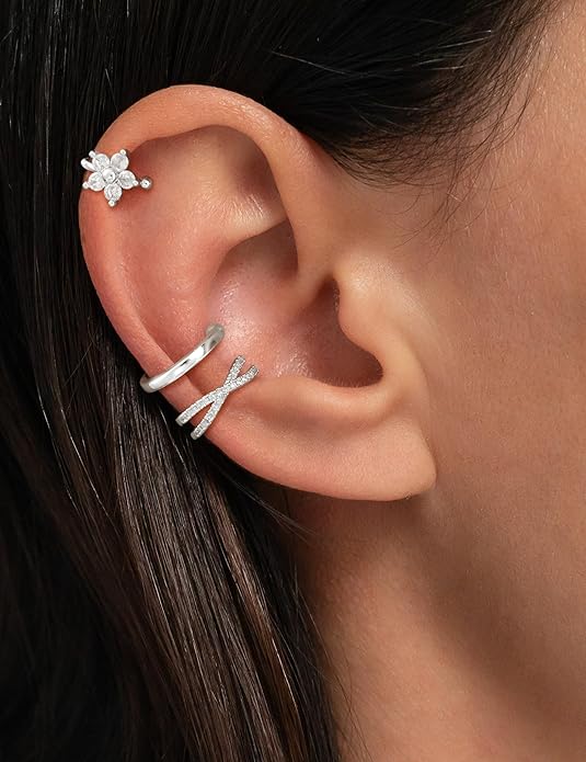 3Pcs Ear Cuffs Non Piercing for Women - Trendy 14K Gold Plated Cuffs Earrings with Cubic Zirconia - Dainty Clip On Cartilage Earring Jewelry