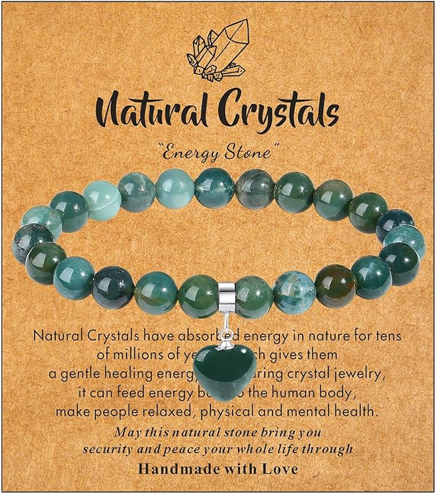 MAIBAOTA Healing Crystal Bracelet for Women, 8 mm Natural Gemstone Beaded Bracelet, Love Heart Bracelet Jewelry Gifts for Birthday Mothers Day Valentine's Day Anniversary