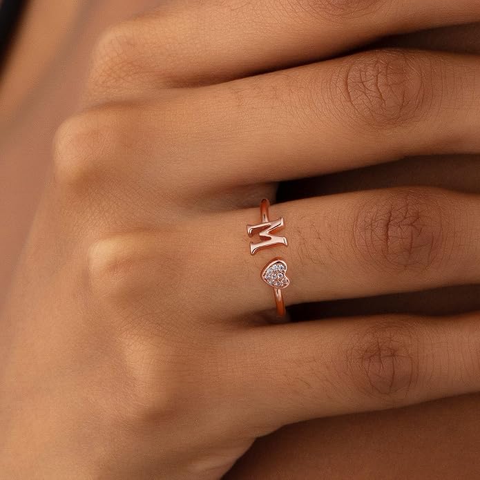 Valentines Day Gift Initial Rings for Teen Girls - S925 Heart Sterling Silver Rings for Teen Girls | 14K Gold/Rose Gold/Sterling Silver Plated Ring for Girls Kids Women Ring for Teenager Girls Gifts Adjustable, No Tarnish, Hypoallergenic