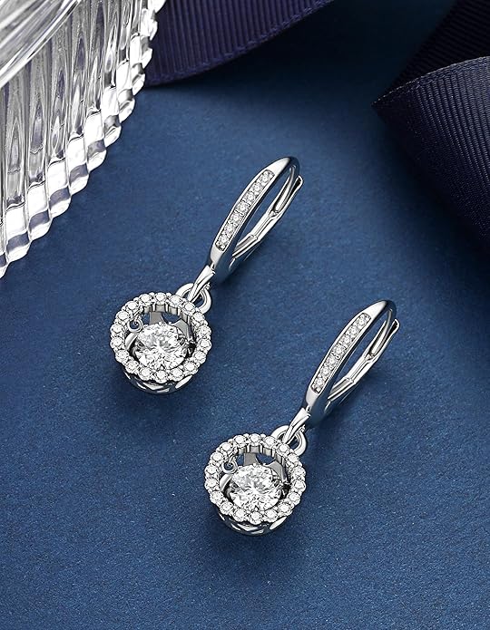 MomentWish Dangle Earrings for Women-925 Sterling Silver Moissanite Earring, Women's Gift for Valentine Birthday, D Color VVS1 Dancing Moissanite Hoops